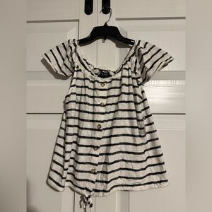 BRAND NEW! White and black striped women’s top, off the shoulder sleeves.